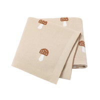 Beige animal baby blankets with brown and white mushroom pattern for infants and toddlers