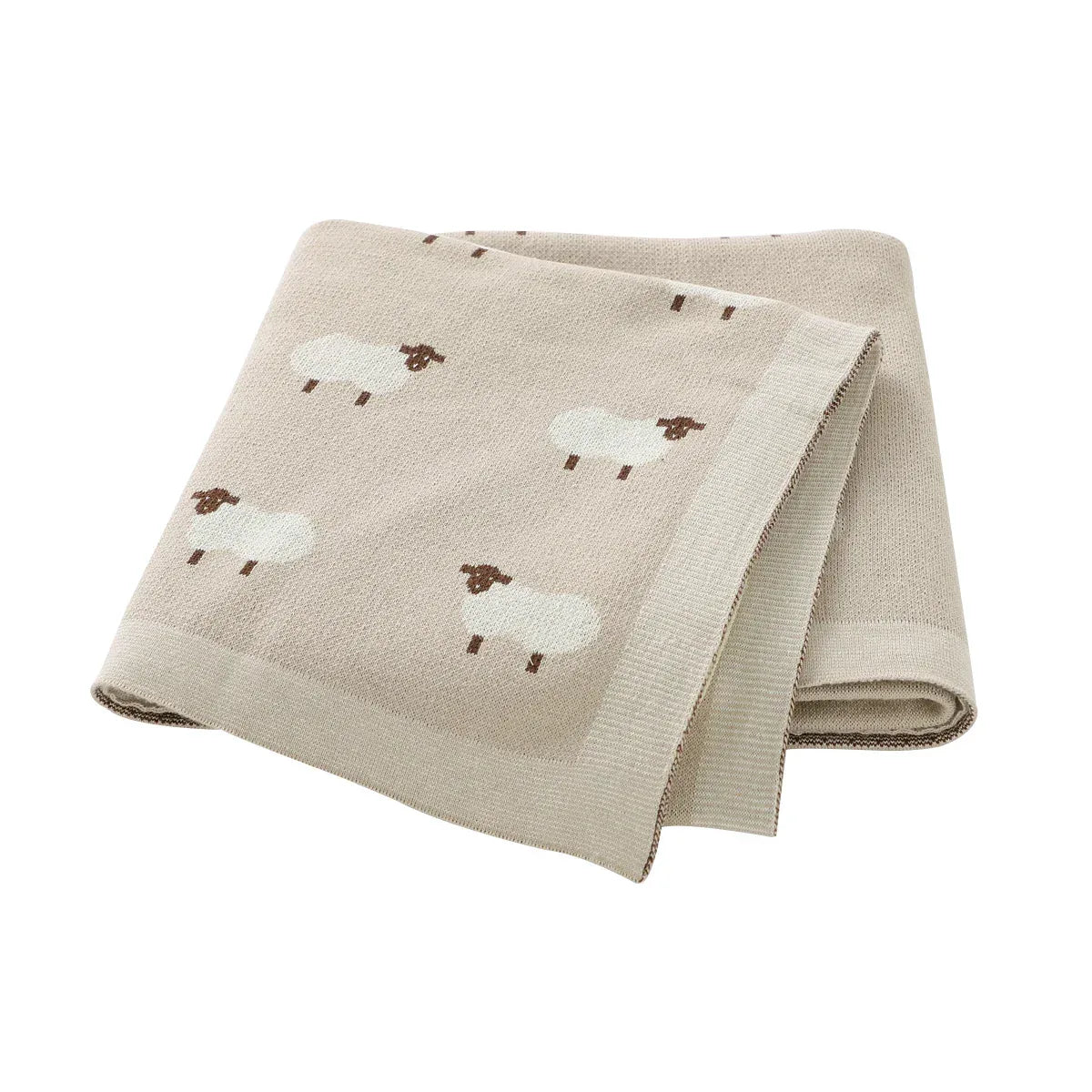 Beige animal baby blankets with white sheep pattern soft knitted for infants