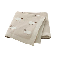 Beige animal baby blankets with white sheep pattern soft knitted for infants