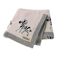 Beige and black animal baby blankets with zebra pattern, suitable for infants and toddlers, soft knit fabric