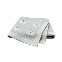 Light gray animal baby blankets for babies with white bunny patterns soft and cozy