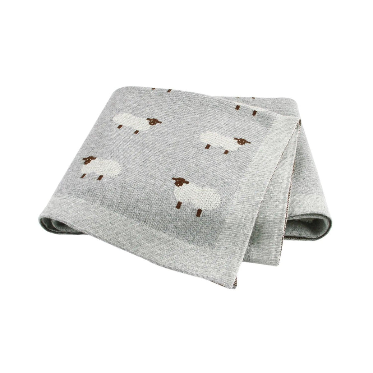 Gray animal baby blankets with white sheep pattern, soft knit for babies and kids