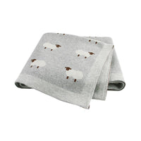 Gray animal baby blankets with white sheep pattern, soft knit for babies and kids