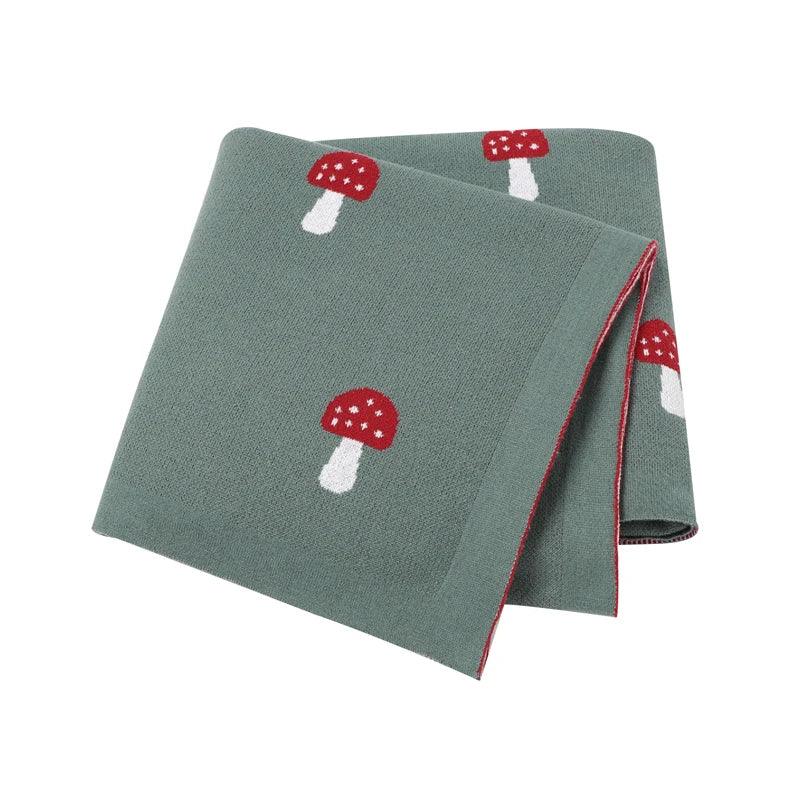green animal baby blankets for babies with red and white mushroom design soft knit