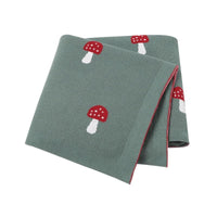 green animal baby blankets for babies with red and white mushroom design soft knit