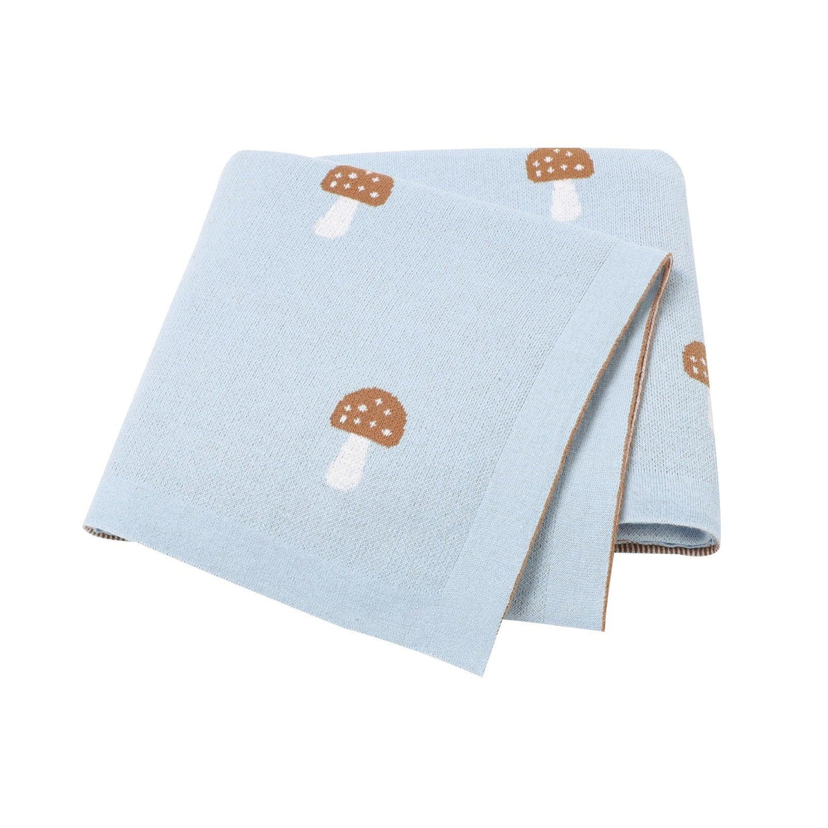 Light blue animal baby blankets for babies with brown mushroom pattern soft cotton fabric