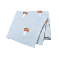 Light blue animal baby blankets for babies with brown mushroom pattern soft cotton fabric