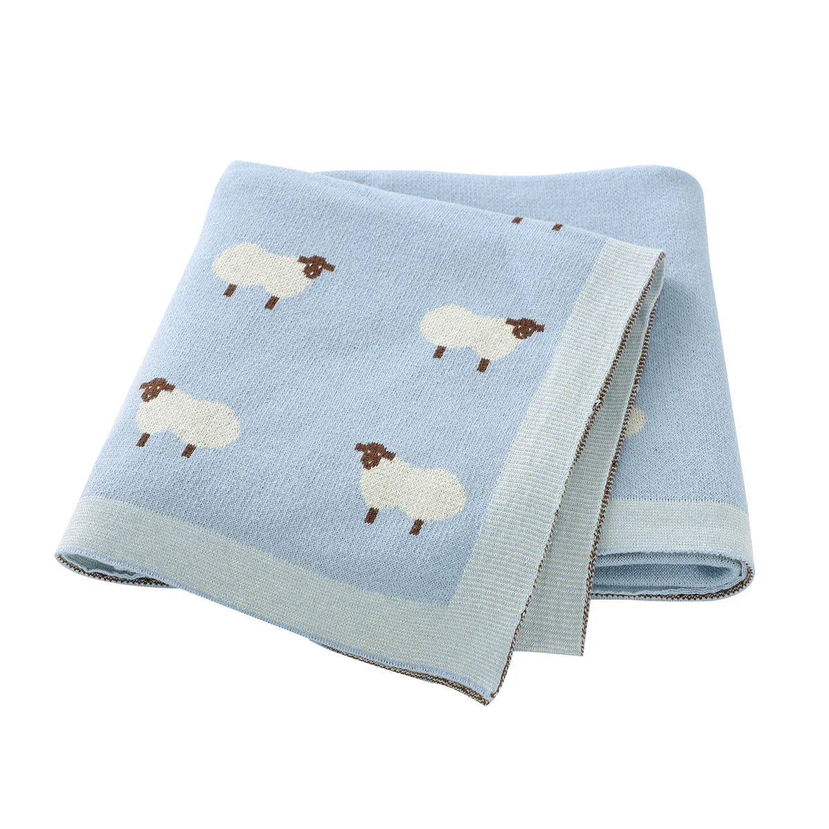 Blue animal baby blankets for babies featuring white sheep pattern and soft edges