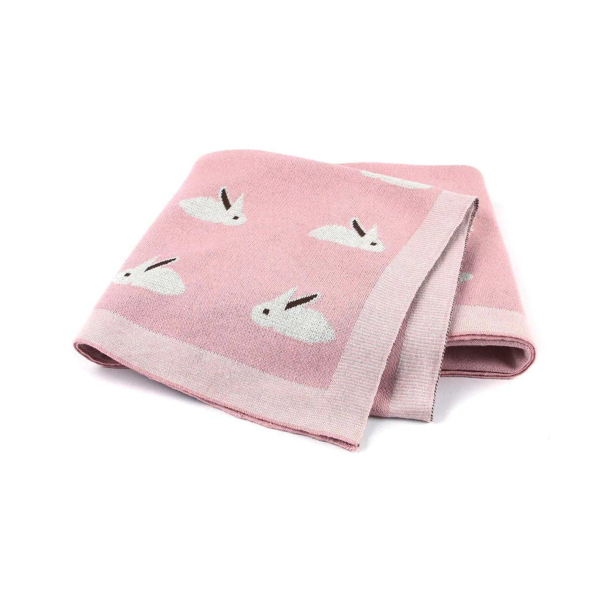 Pink animal baby blankets for babies with white bunny design soft knitted infant throw