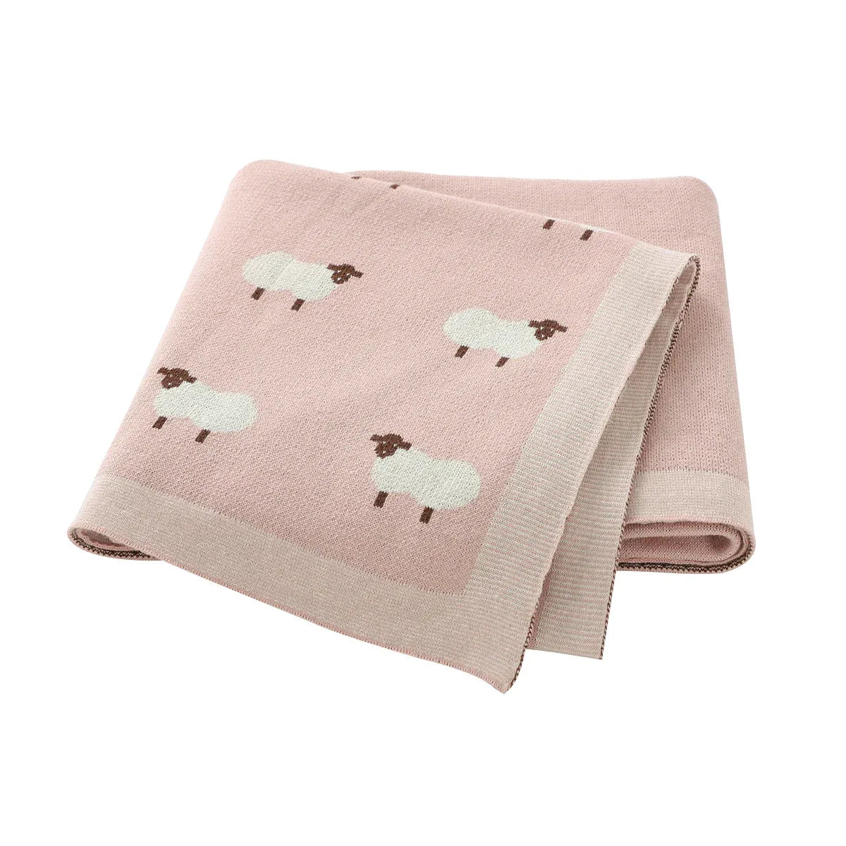 Pink animal baby blankets for infants with white sheep pattern, soft knitted fabric, small size