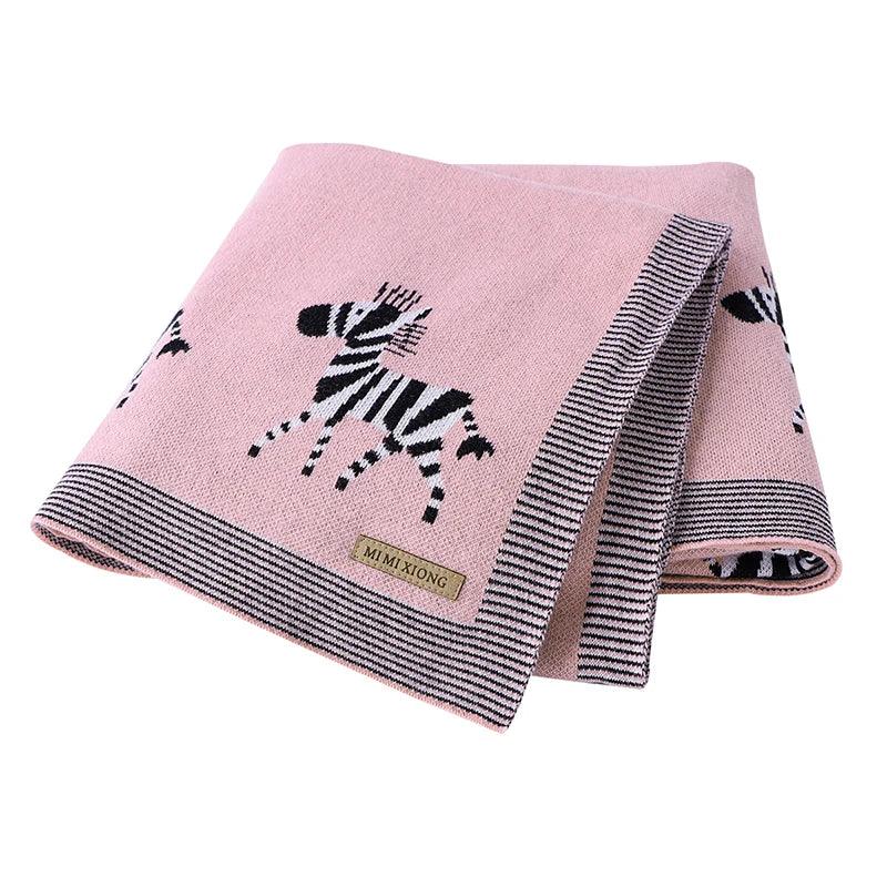 Pink animal baby blankets with black and white zebra pattern for babies, soft knitted fabric