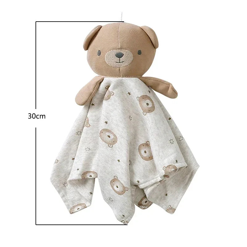 beige and brown baby security blanket with bear head and paws for newborns