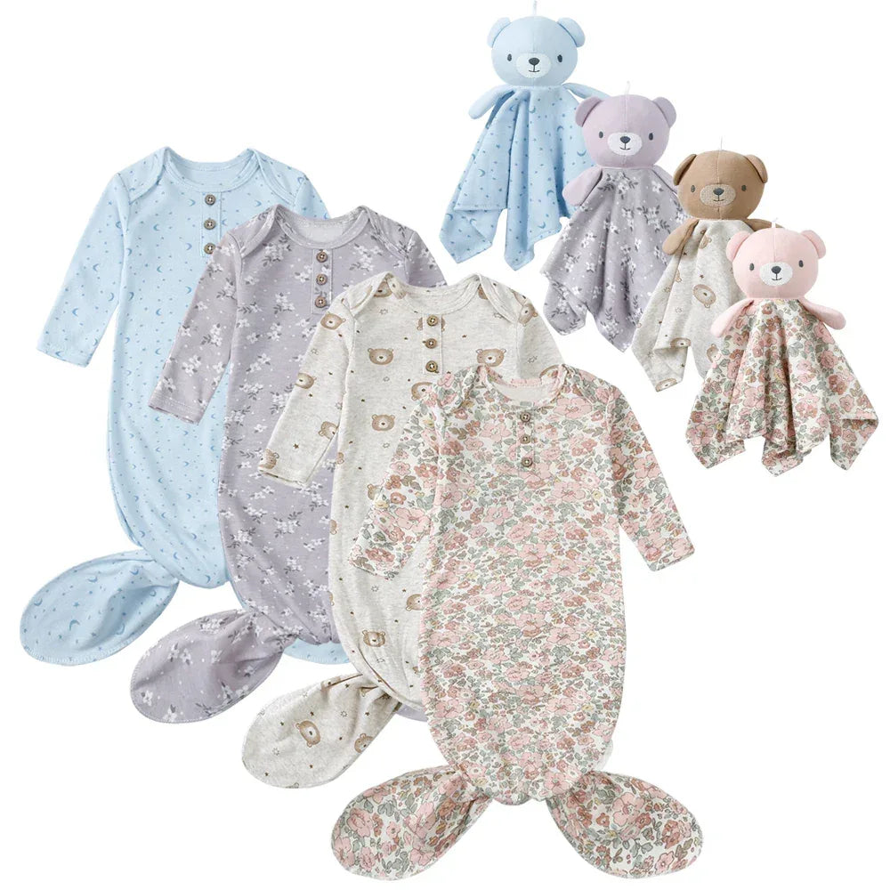 Baby clothes anti-kick baby sleeping gown for newborns with long sleeves in blue floral and bear prints