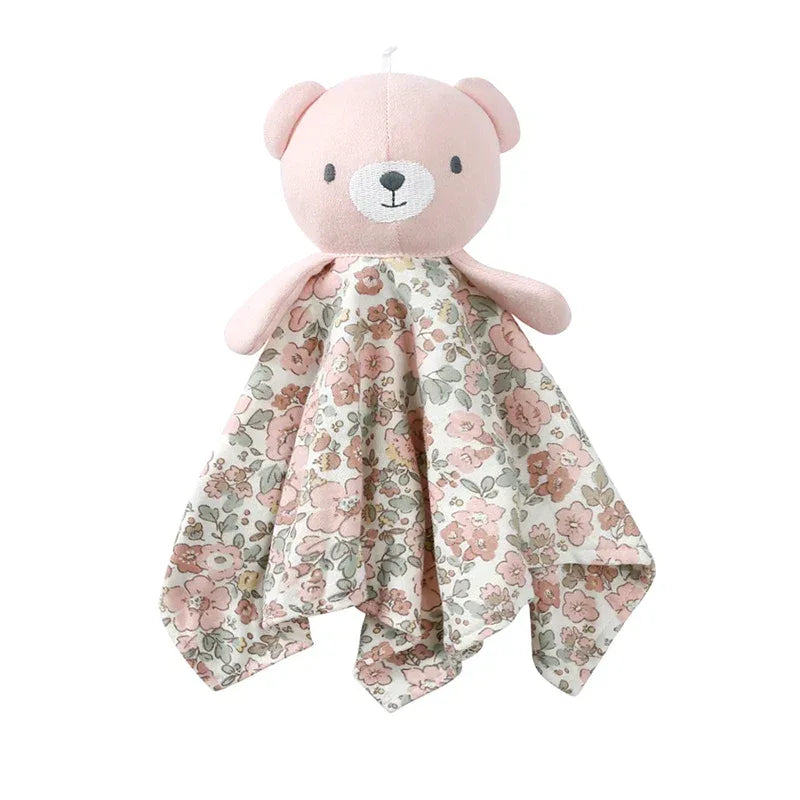 pink baby security blanket with bear head and floral print fabric for newborns