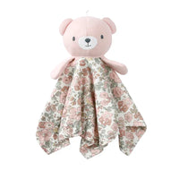 pink baby security blanket with bear head and floral print fabric for newborns