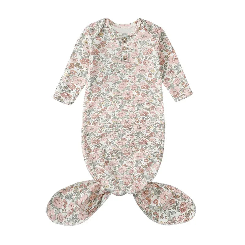 floral pink and gray anti-kick baby sleeping gown with long sleeves for newborns