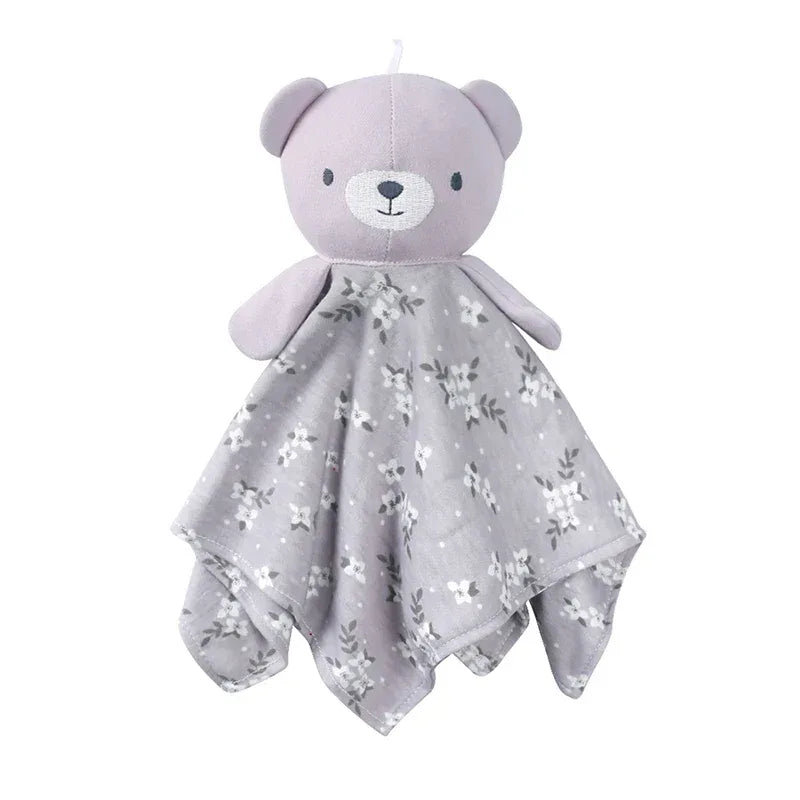 Gray floral anti-kick baby sleeping gown with plush bear head for newborns