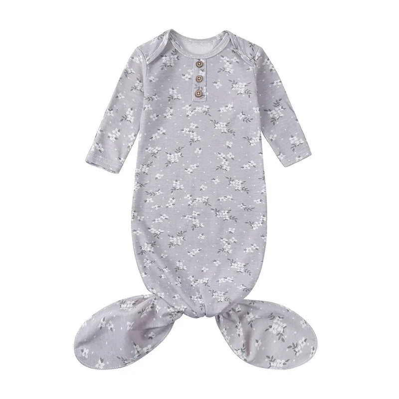gray floral anti-kick baby sleeping gown with long sleeves for newborns