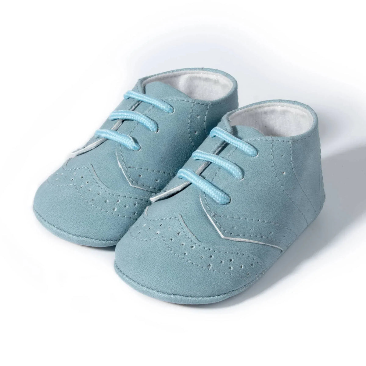 Light blue anti-slip baby shoes for boys in soft leather style for infants