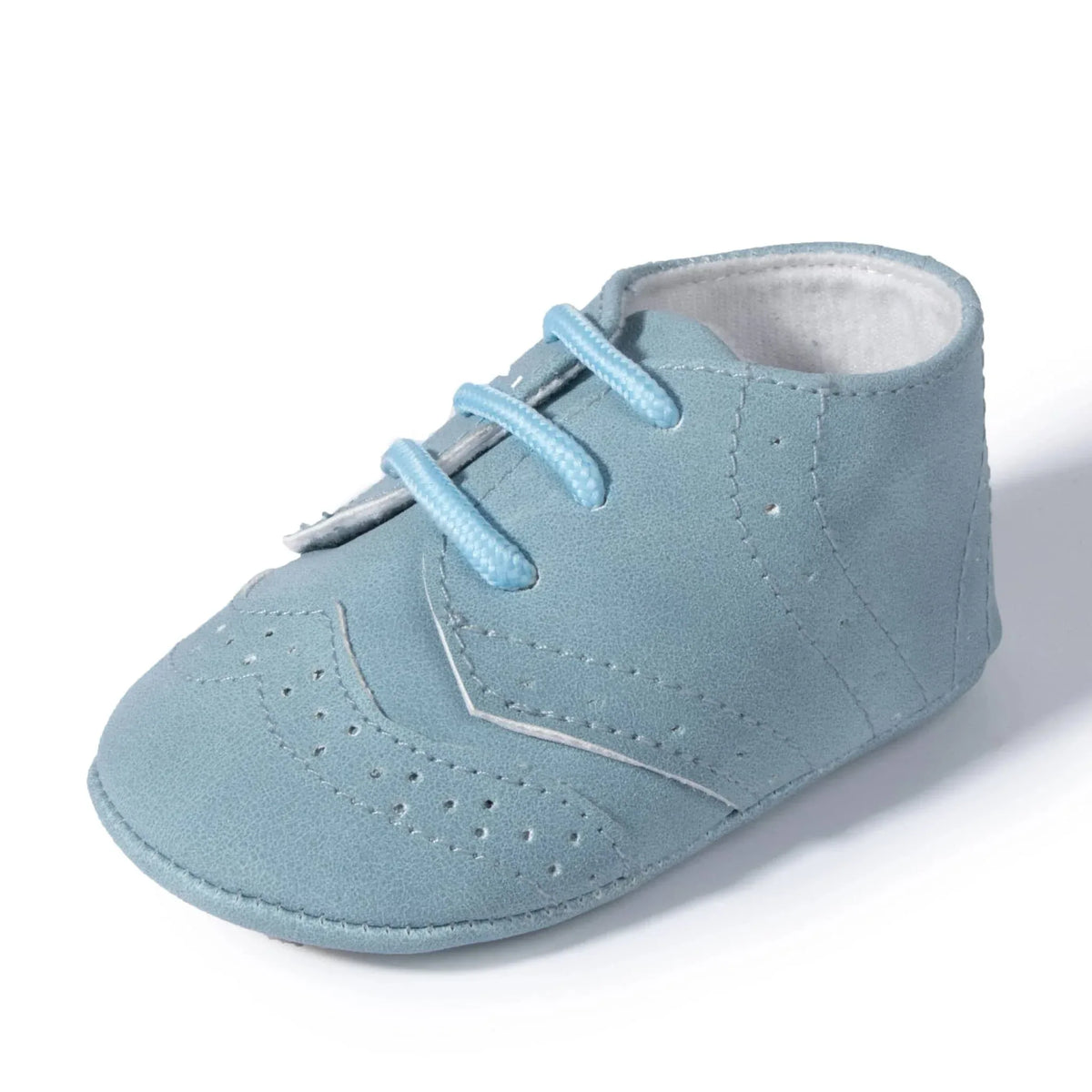 light blue anti-slip baby shoes for boys in soft material size newborn to 6 months
