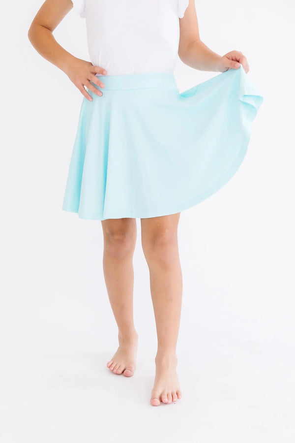 Girls aqua skort for girls by Mila and Rose, twirl design with flared skirt in light blue