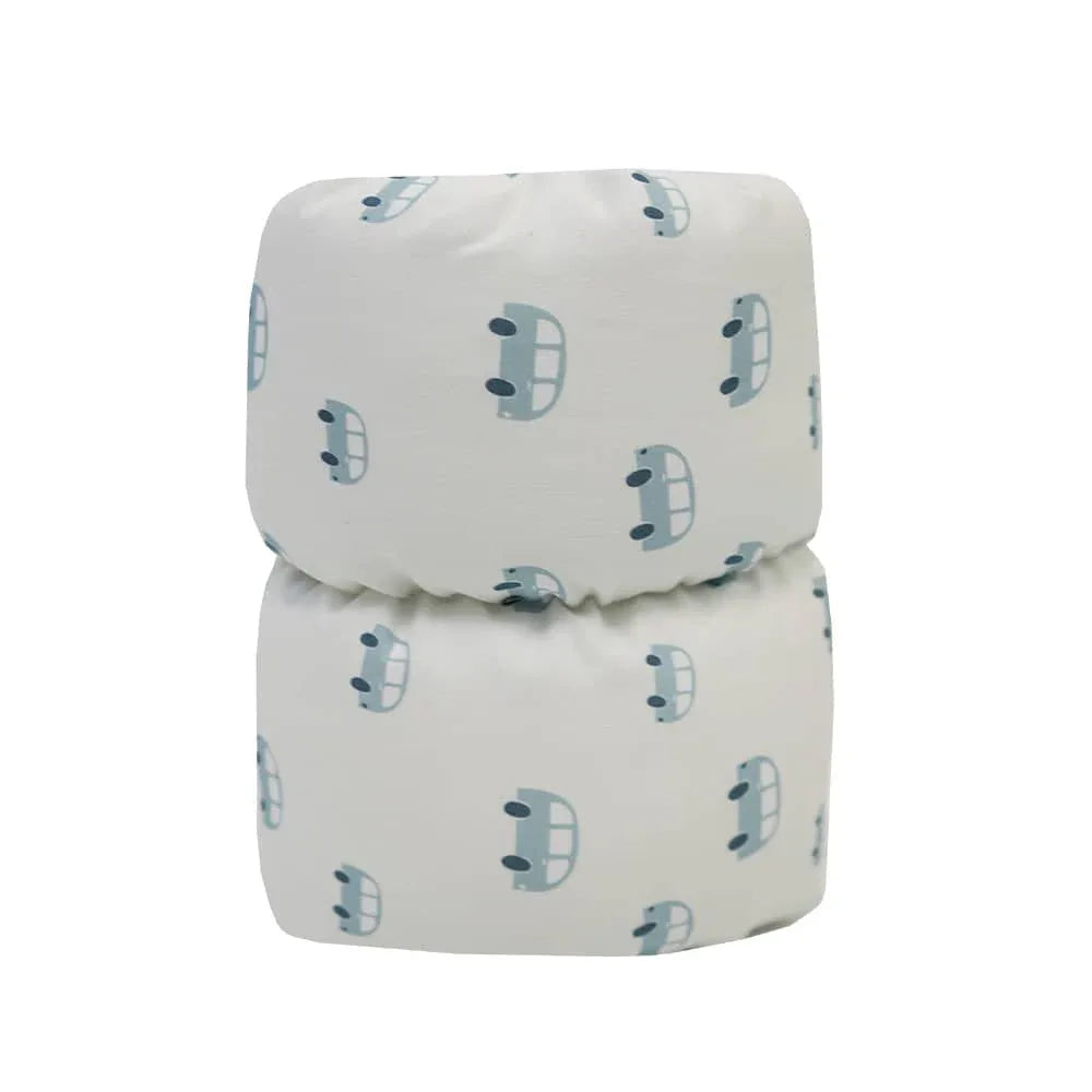 Goosewaddle white arm pillow nursing pillow for newborns with blue car pattern design