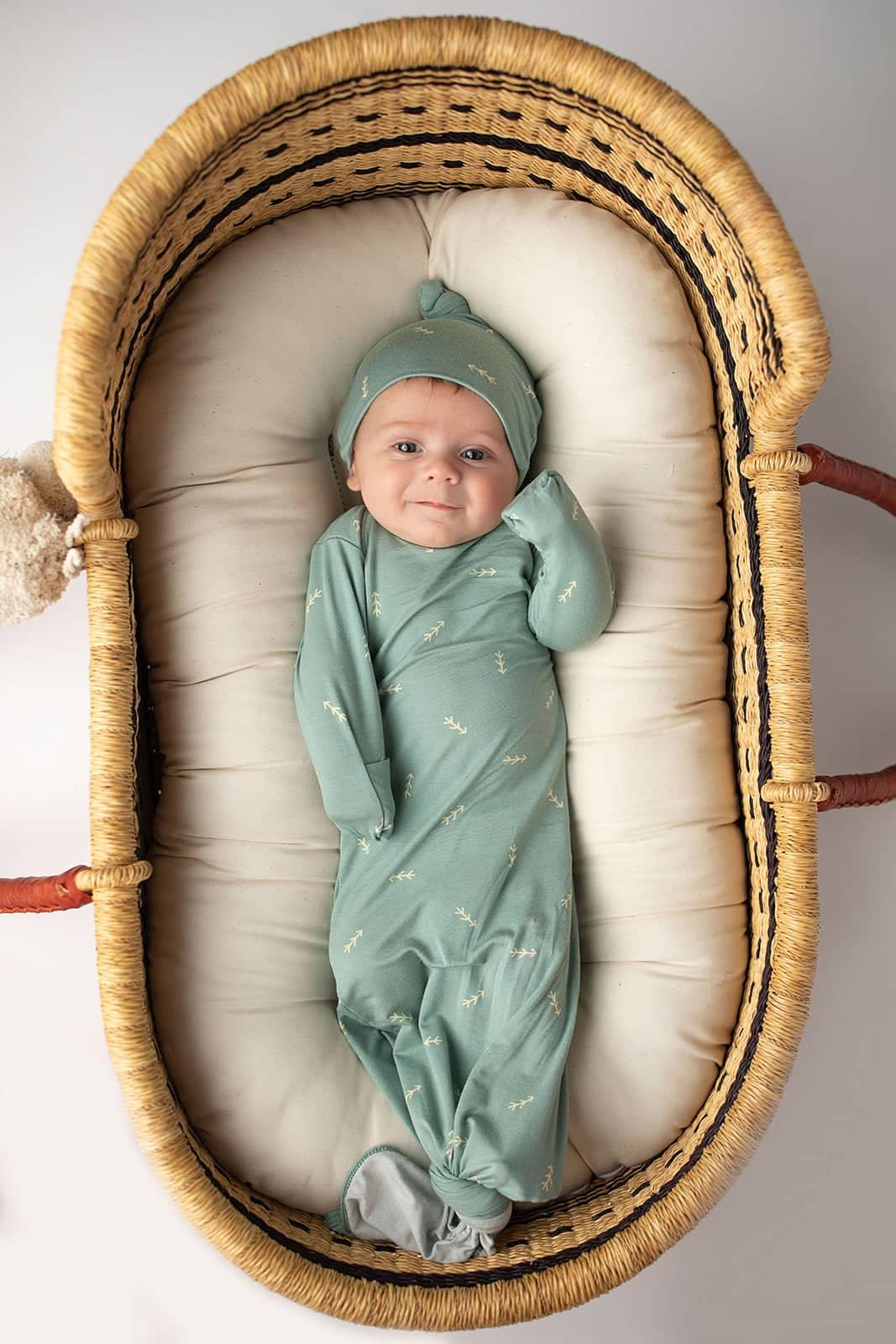 Three Little Tots Arrow Knotted Newborn Gown - Soft & Cozy - The Palm Beach Baby
