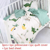 White and green dinosaur-themed baby bedding sets for nursery crib with pillowcase quilt cover and bed sheet
