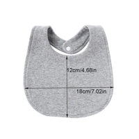 Gray baby bib and burp cloth set with snap closure, suitable for infants measuring 12 by 18 centimeters