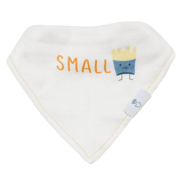 White baby bib set muslin and terry cloth with small crown design and yellow stitching