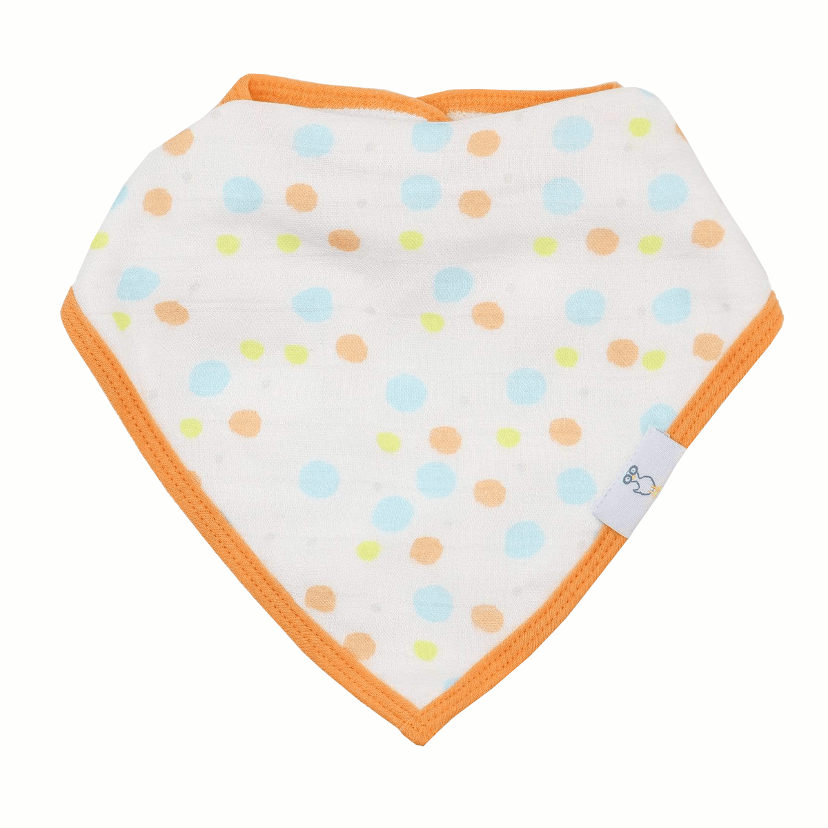 Goosewaddle baby bibs white with orange trim and pastel polka dots for newborns