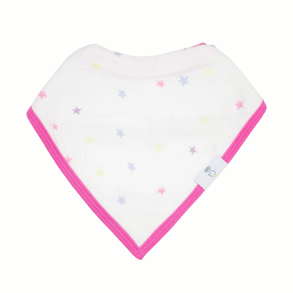 White baby bibs with pastel star pattern and pink trim for newborns by Goosewaddle