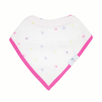 White baby bibs with pastel star pattern and pink trim for newborns by Goosewaddle