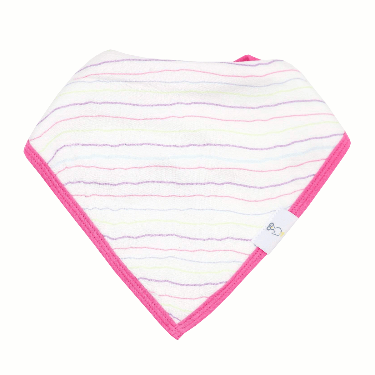 Goosewaddle baby bibs white with pastel stripes and pink trim, newborn size bandana style