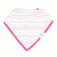 Goosewaddle baby bibs white with pastel stripes and pink trim, newborn size bandana style