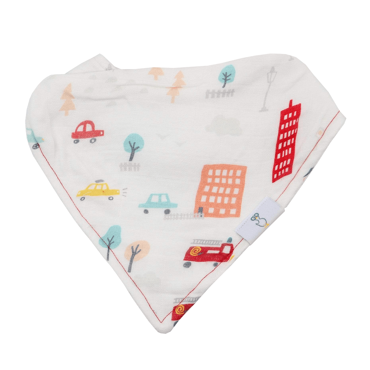 Goosewaddle baby bibs white bandana style with colorful cityscape print for newborns