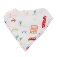 Goosewaddle baby bibs white bandana style with colorful cityscape print for newborns