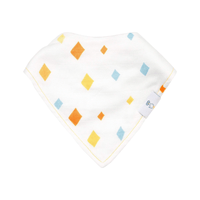 White newborn baby bibs with orange, yellow, and blue diamond pattern by Goosewaddle