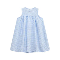 baby blue gingham sleeveless party dress for infants with button detail on back