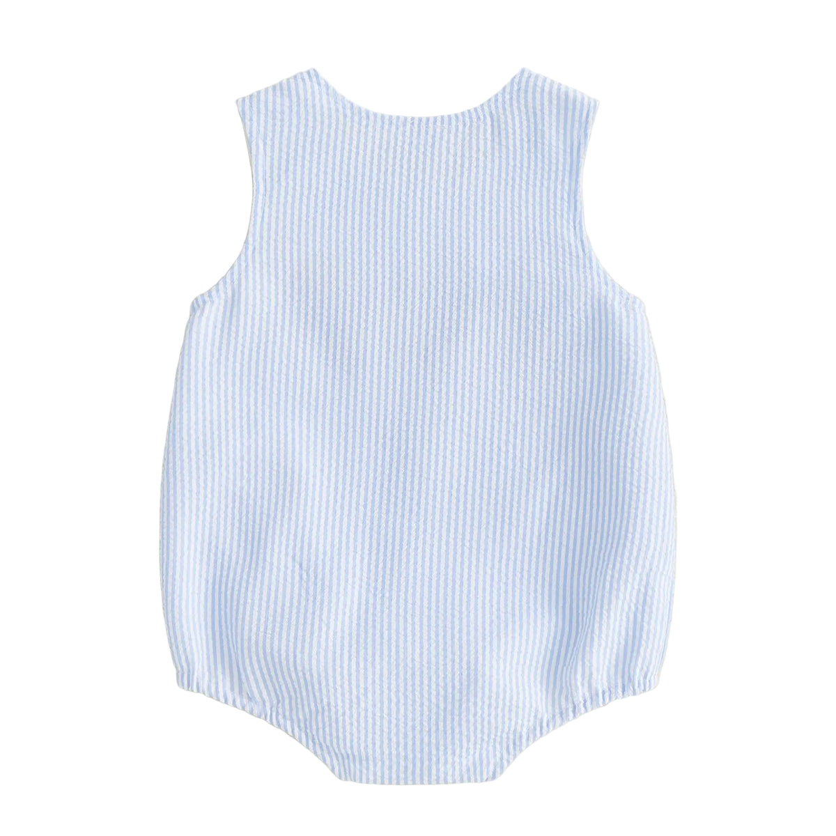 baby blue and white striped romper for infants with undersea animals theme