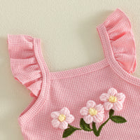 baby girl pink textured top age 0 to 6 months with ruffled sleeves and floral embroidery