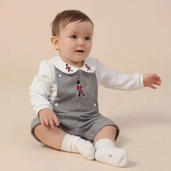 Baby Boy Soldier Romper Set with Embroidered Collar - The Palm Beach Baby