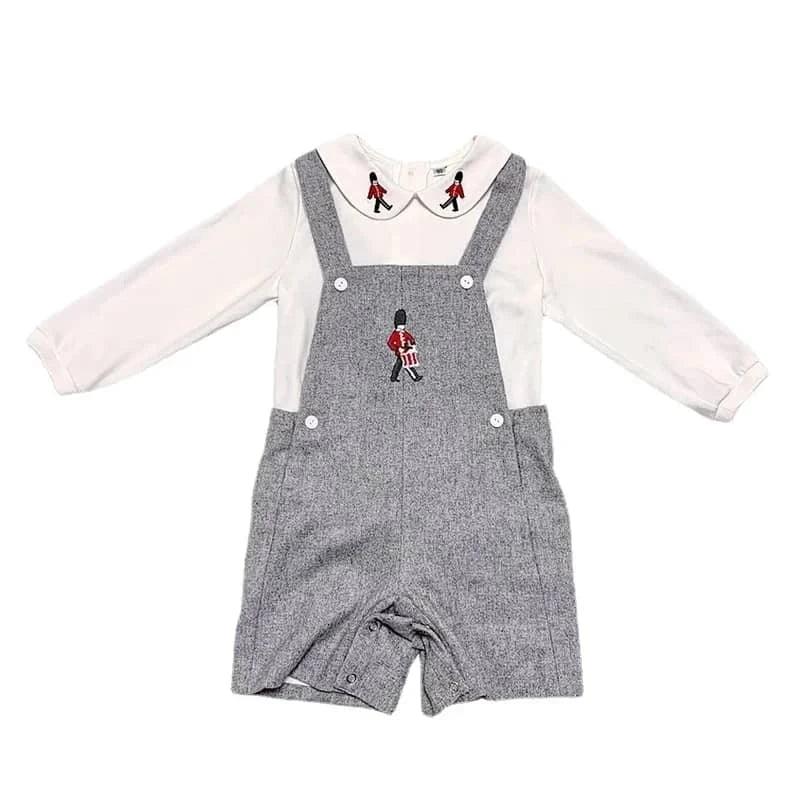 Baby Boy Soldier Romper Set with Embroidered Collar - The Palm Beach Baby