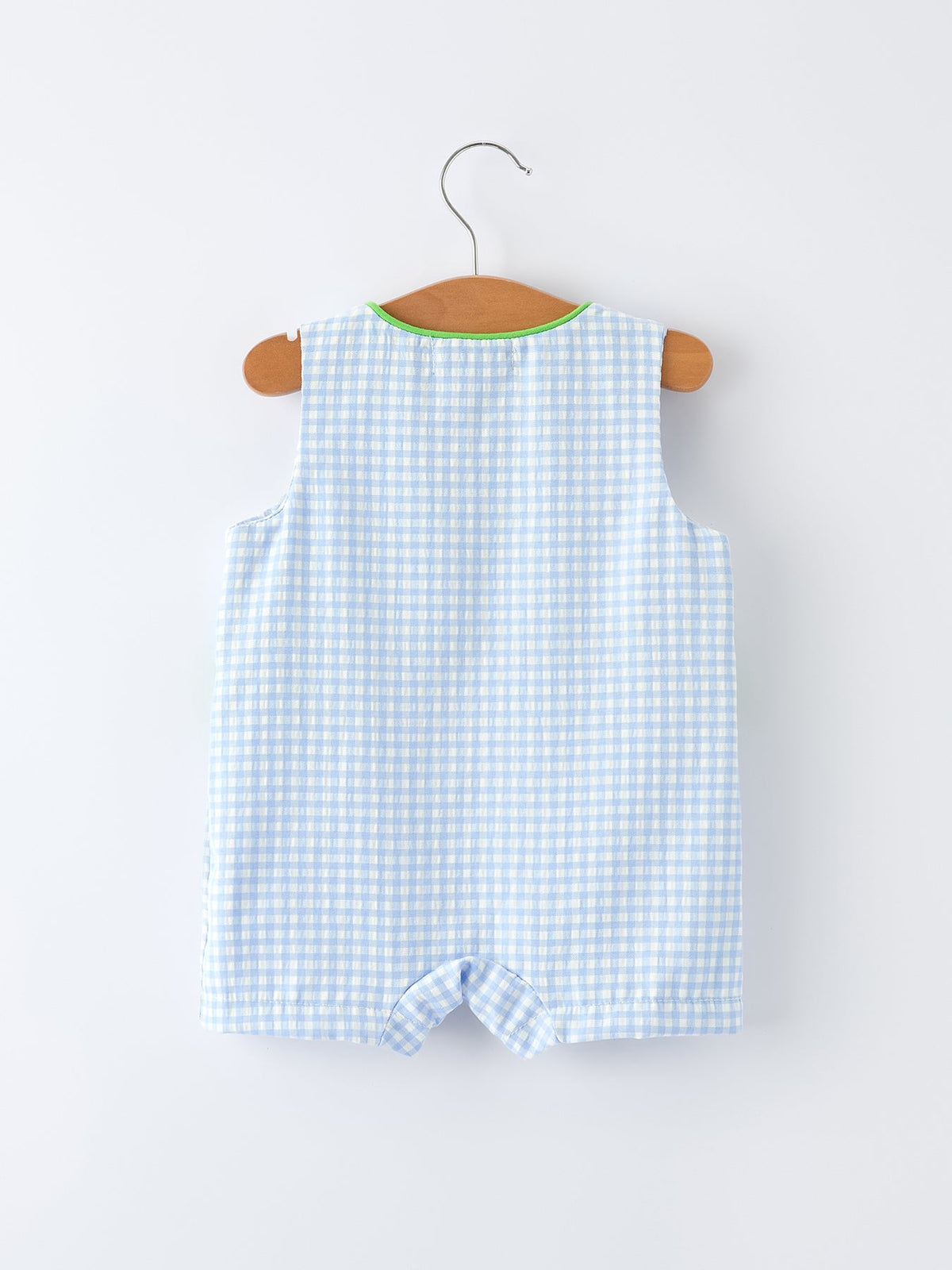 baby boys crocodile smocked romper by Rylee Faith Designs blue gingham sleeveless size newborn