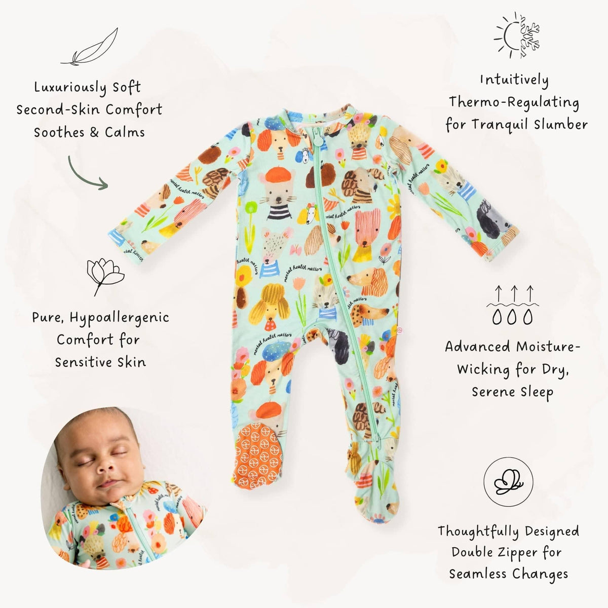 Raising Mama Dog Print Footie Pajamas for Babies - Soft & Cozy - The Palm Beach Baby