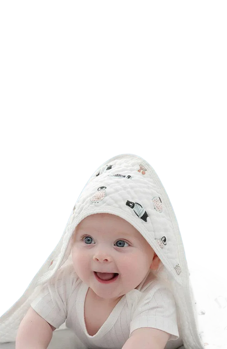White baby envelope wrap with cute animal print for newborns, soft and cozy fabric