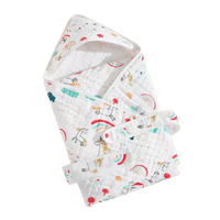 White baby envelope wrap for newborns with colorful unicorn and rainbow print