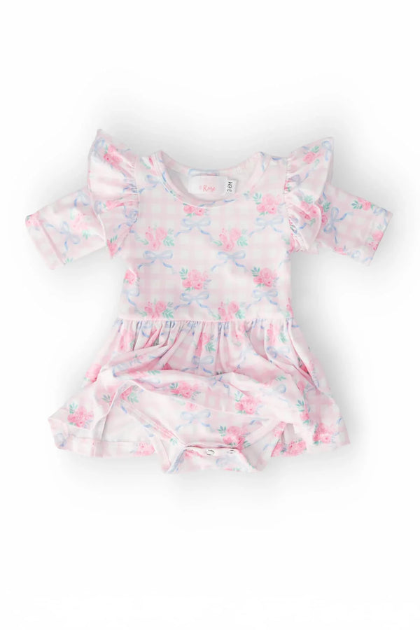 Ribbons and Roses Baby Flutter Sleeve Twirl Bodysuit - The Palm Beach Baby