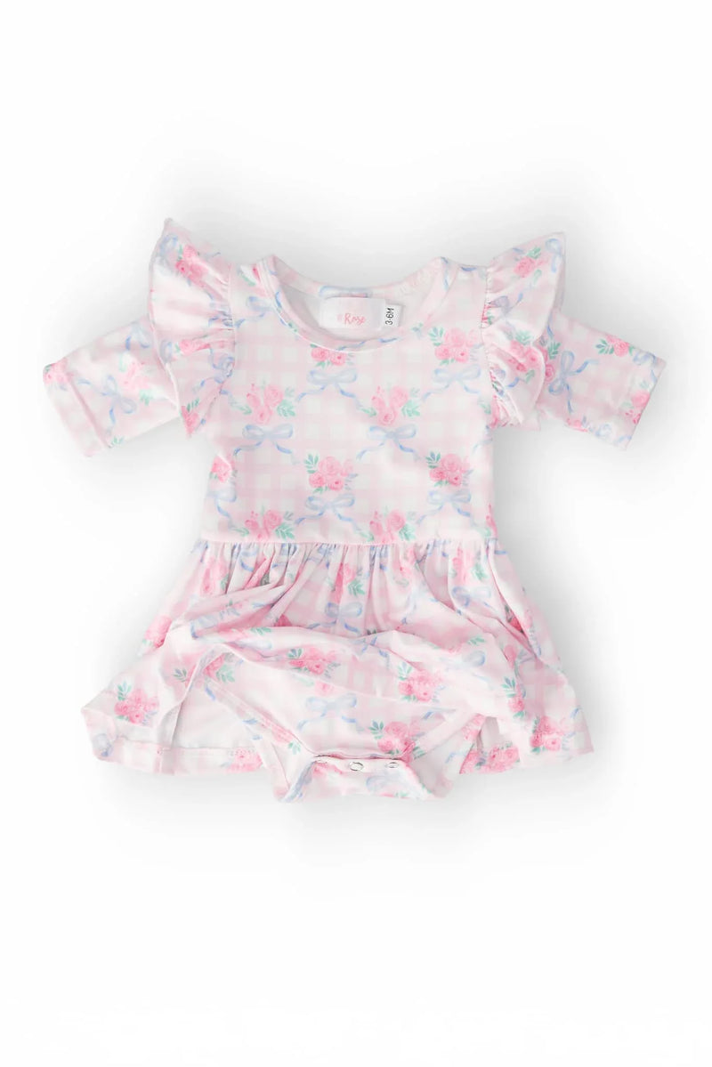 Ribbons and Roses Baby Flutter Sleeve Twirl Bodysuit - The Palm Beach Baby