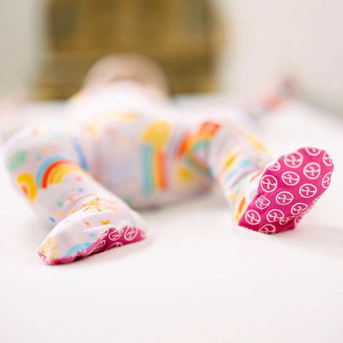 Raising Mama Baby Footie Pajamas Pink Rainbow Design - The Palm Beach Baby